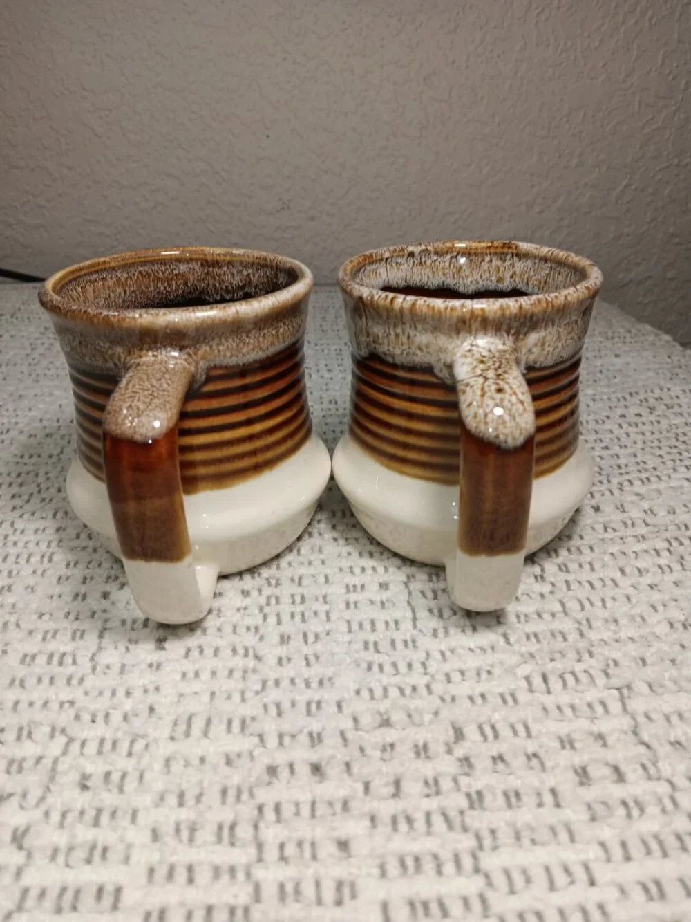 Vintage 1970’s Set of Two Brown Stoneware Drip Glaze 10 oz Mugs Made in Taiwan